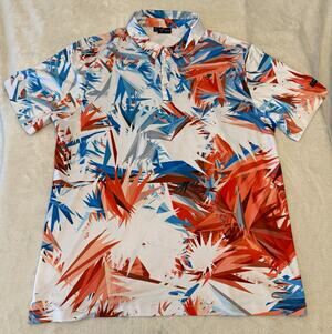 Yatta Golf Men's XXL White Blue Orange Graphic Print Golf Polo Button Logo